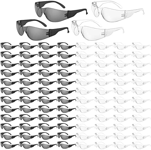 WFEANG 100 Pack Safety Glasses With ANSI Z87.1 (50 Pack Clear+50 Pack Grey)
