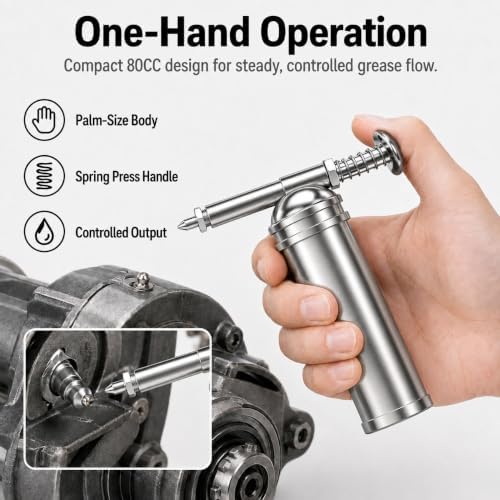 3 oz Mini Grease Gun, One-Hand Push-Type Lubricator with Needle Nozzle