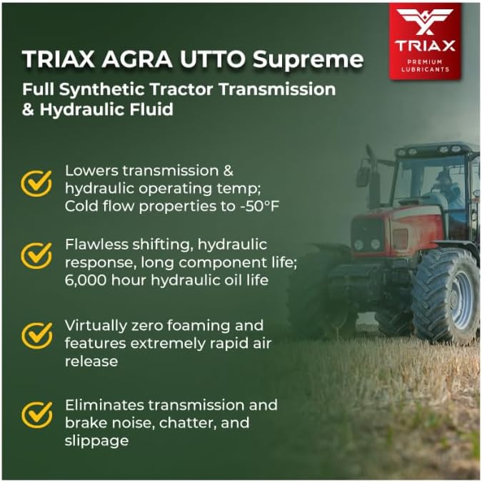 TRIAX Agra UTTO Supreme GL-4 Full Synthetic Tractor Trans-Hydraulic Fluid - Compatible with Kubota UDT2, JD J20C/D, J20D, Case HyTran (5 Gallon)