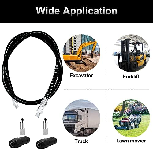 39in 6-Piece Grease Gun Hose Kit, Grease Gun Accessories Set Includes 2pcs 39" Flex Grease Hose Extension, 2pcs 4-Jaw Standard Grease Couplers and 2pcs Sharp Nozzles (1/8" NPT)…