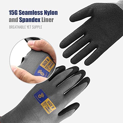 HANDLANDY 6 Pairs Safety Work Gloves with MicroFoam Nitrile Coated - Breathable Nylon Gloves with Grip for Men & Women