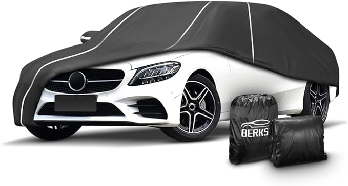 Fluorescent Strip Design 6 Layers Waterproof Car Cover Compatible for Mercedes Benz C-Class C250 C300 C350 C400 2008-2024 All Weather Full Car Cover with Storage Bag