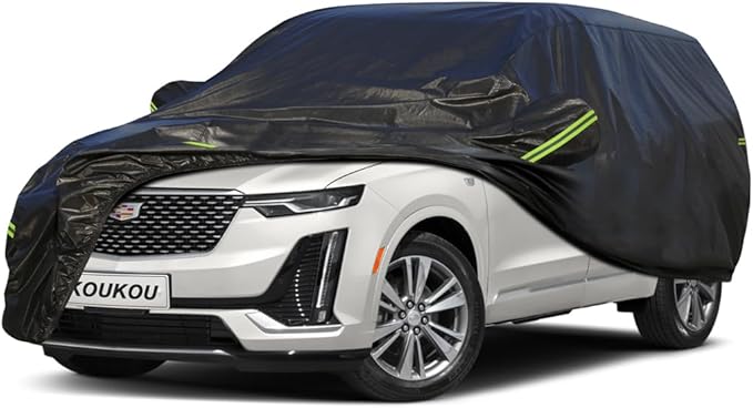 KouKou Waterproof SUV Car Cover Suitable for Cadillac XT6 from 2019 to 2025, 7 Layers Windproof All Weather Waterproof Outdoor Cover Sun Rain UV Dust Snow Protection. Black