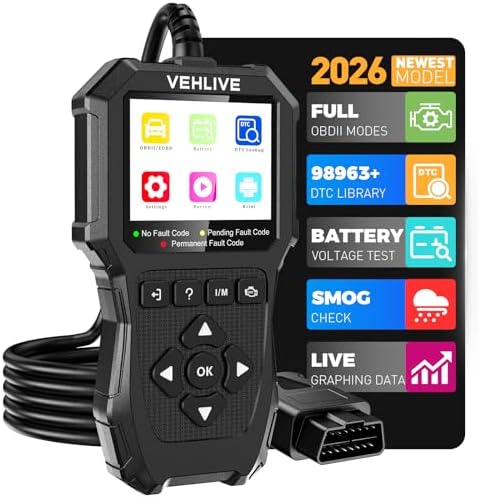 OBD2 Scanner Diagnostic Tool, Check Engine Light Car Code Reader with Reset, Battery Tester, Live Data, Freeze Frame, I/M Readiness, Car Scanner Diagnostic Tool for All OBDII Car After 1996