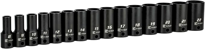 Capri Tools 3/8 in. Drive Semi-Deep Impact Sockets Set, Metric, 8 to 22 mm, 15-Piece