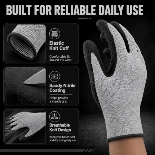 Level 5 Cut Resistant Work Gloves, Sandy Nitrile Grip, 1 Pair