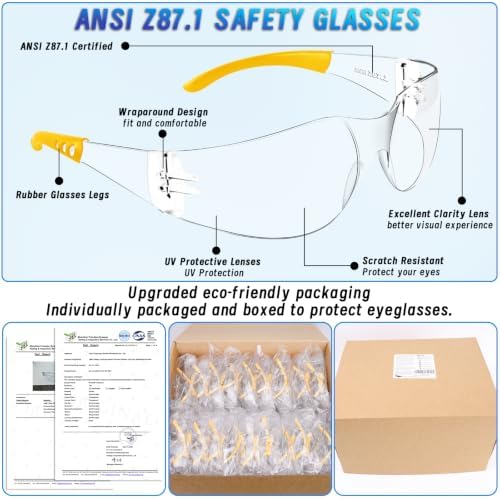 80 PCS Safety Glasses Bulk Unisex, ANSI Z87.1 Clear Protective Eyewear