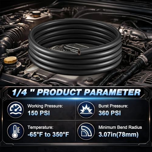 10FT 1/4" Heater Hose with 4 Clamps, EPDM Rubber Coolant Radiator Hose