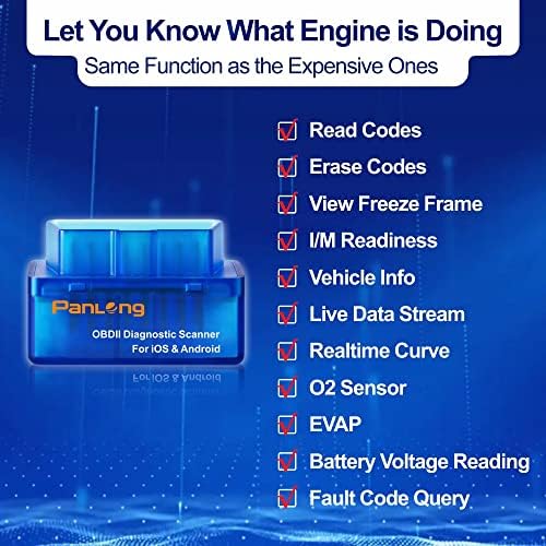 Panlong OBD2 Scanner Bluetooth for iPhone iOS Android OBDII Car Diagnostic Scan Tool Engine Fault Code Reader