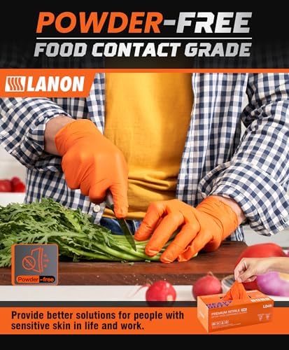 LANON 8mil Orange Disposable Nitrile Gloves,Mechanic,Full Container Load, L