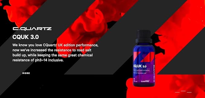 CARPRO CQUARTZ UK 3.0 - Ceramic Coating for Cars, Quartz Based Nanotechnology, Bonds to Paint, Glass, Metal and Plastic - (30ml Kit w/Reload 2.0)