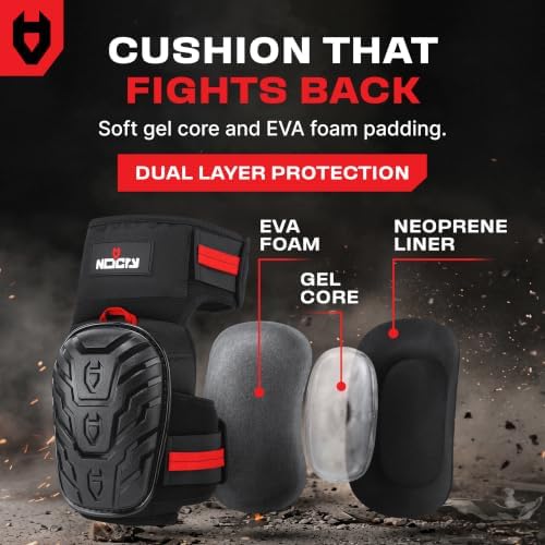 NoCry Professional Knee Pads for Work for Men — Adjustable Thigh and Shin Straps, Heavy-Duty Shell, and Thick Foam & Gel Cushioning — Ideal for Construction and Gardening