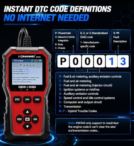 KONNWEI KW340 Upgraded OBD2 Scanner Diagnostic Tool, for Check Engine Light