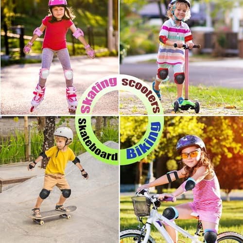Kids/Youth Knee Pads Elbow Pads for 3-14Years Boys Girls 6 in 1 Kids Protective Gear Set Adjustable for Skating Cycling Bike Rollerblading Scooter Roller Skates