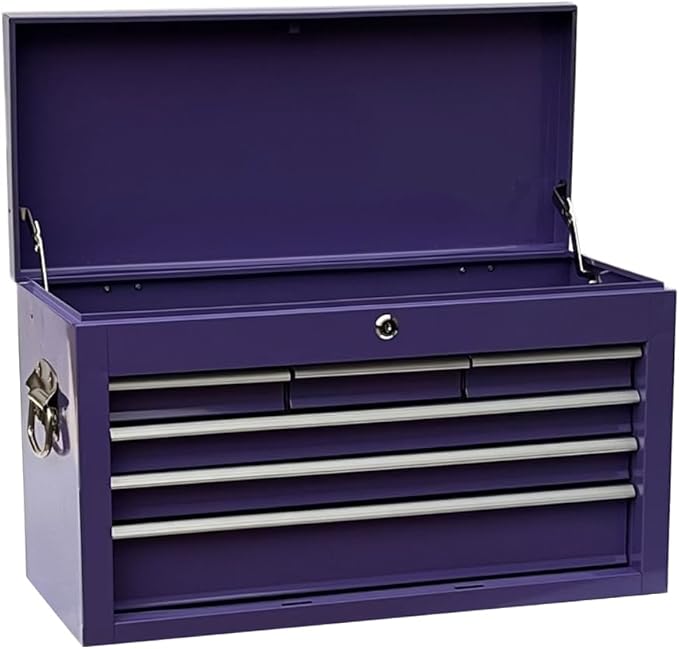 Workington Portable Metal Tool Chest with 6 Drawers, 24" 6-Drawer Tool Chest Cabinet with Ball Bearing Drawer Slides, Steel Tool Storage Box Organizer 4005 Purple