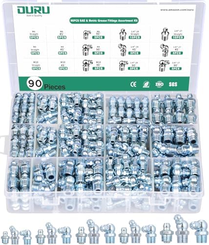 OURU 90PCS Grease Fittings Assortment Kit, SAE & Metric with Wrench Kit