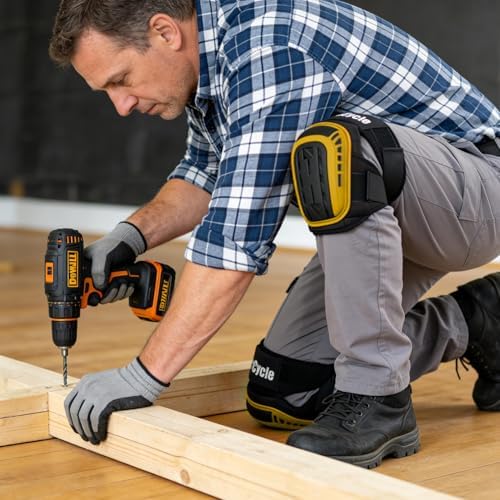Professional Knee Pads for Work, Heavy Duty Comfortable Foam Gel Knee Pads with Strong Stretchable Straps for Construction, Flooring, Gardening and Cleaning (Yellow)