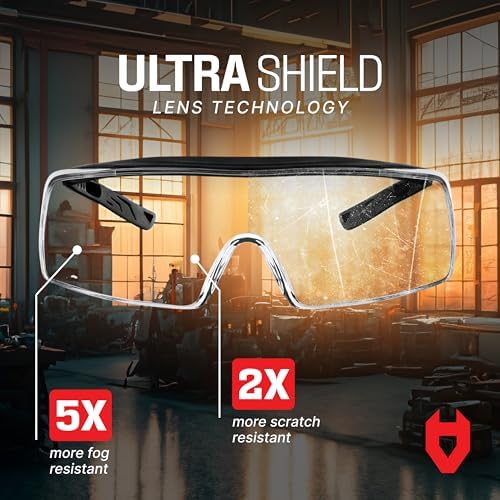 NoCry Anti Fog Safety Glasses that Fit Over Glasses with Scratch Resistant Lens — ANSI Z87 & OSHA Certified Over Glasses Safety Glasses for Men and Women with Adjustable Temples and 100% UV Protection