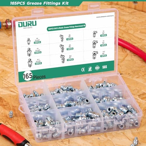 OURU 165PCS Grease Fittings Assortment Kit, Metric with Wrench Kit