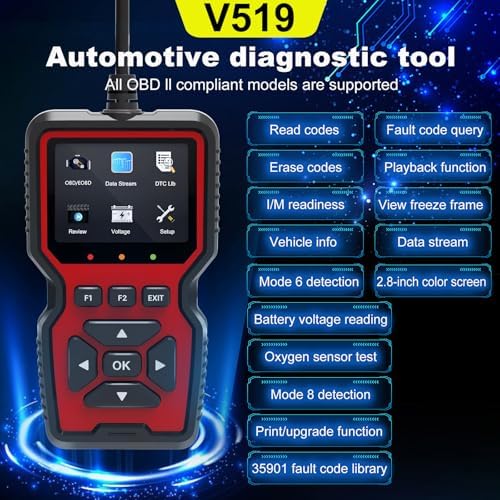 Yourkar OBD2 Scanner Diagnostic Tool, Code Reader OBD II Scanner with Reset & Live Data, Professional Check Engine Fault Code Reader I/M Readiness for OBD2 Cars, Car Accessories