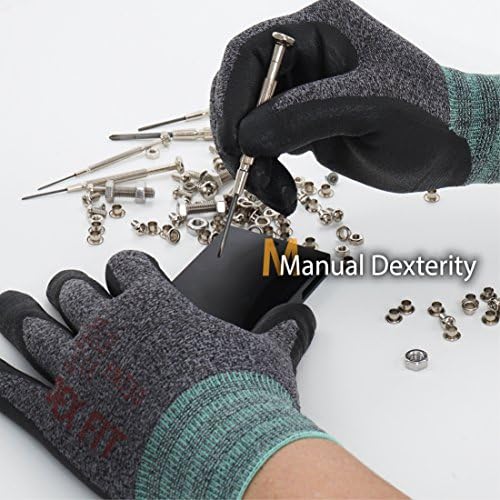DEX FIT Nitrile Work Gloves FN330, 3D Comfort Fit, Touchscreen Grip Gloves for Warehouse, Construction, Package Handling, Delivery & General Work, Men & Women, BlackGray, XS, 12 Pairs