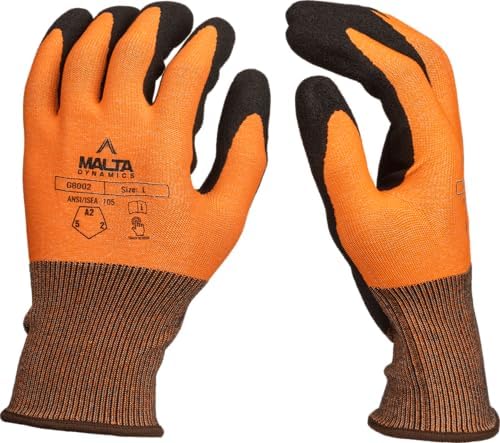 Malta Dynamics Safety Work Gloves – Nitrile Coated Ultra-Thin Work Gloves w/Cut Level A2 Protection, Touch Screen, OSHA/ANSI