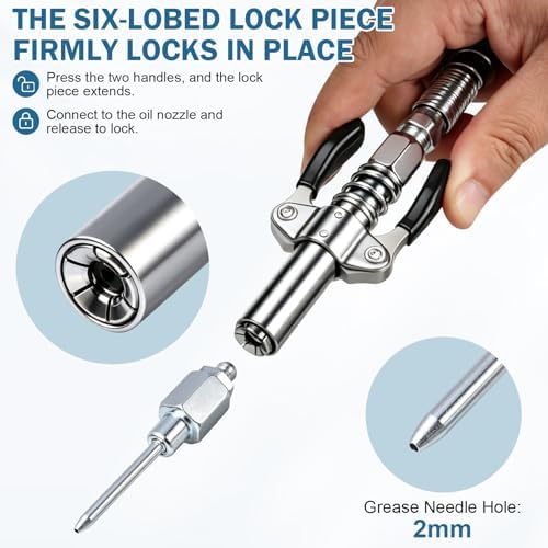 Grease Gun Accessory Kit, Heavy Duty Grease Gun Tips Fittings Coupler 90 Degree Grease Gun Coupler Hose Zerk Fitting Cleaner Grease Needle Nozzles Filling Nozzle and Grease Tip–Complete Set for Auto