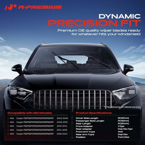 A-Premium 18"+19"+10" Windshield Wiper Blades with Wear Indicator & Towel