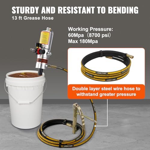 VEVOR Grease Pump, Air Grease Pump with 13 ft High Pressure Hose and Grease Gun, Pneumatic Grease Pump, Portable Lubrication Grease Pump with 360° Swivel Grease Gun Head