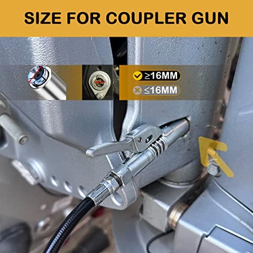 Grease Gun Coupler 2 PCS, Strong Lock on Greases Gun Couplers, 12000 PSI Quick Release Grease Coupler with 12" Spring Flex Hose, Compatible with All Grease Guns 1/8" NPT Grease Gun Fittings
