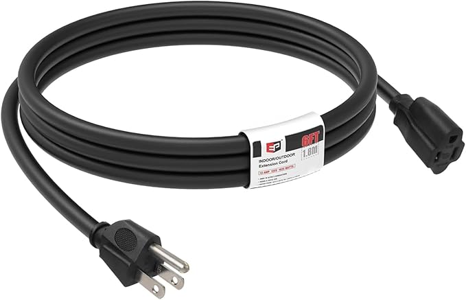 EP 10FT Black Outdoor Extension Cord, 16/3 SJTW Heavy Duty Waterproof, 3 Prong Grounded Plug, 13A 1625W 16AWG, Cold-Resistant Flexible Power Cable for Garden, Home, Christmas Lights