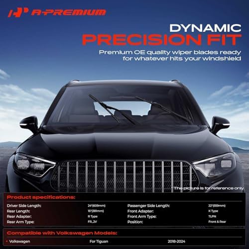 A-Premium 24"+22"+15" Windshield Wiper Blades with Wear Indicator & Towel