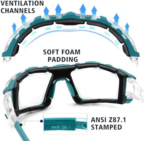 UKNOW Safety Glasses - Anti Fog Wraparound Lenses - Removable Foam Gasket - ANSI Z87.1 Protective Eyewear - Impact Resistant