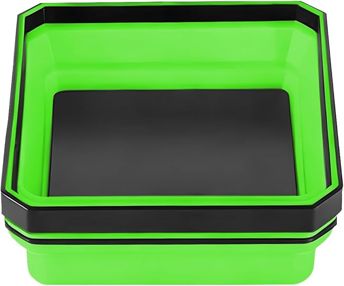Collapsible Magnetic Car Parts Tray, Foldable Silicone Tool Tray with Magnetic Base, Double-Side Magnet Bowl for Auto Bolts, Screws, Nuts, Small Metal Parts, Universal Fit (Green)