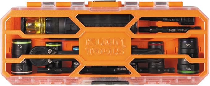 Klein Tools 65242 KNECT Impact Socket Set, Ratcheting Screwdriver Set, 1/4-Inch Drive, 4 SAE and 4 Metric Flip Sockets, 16 Hex Sizes, Adapters, MODbox Case
