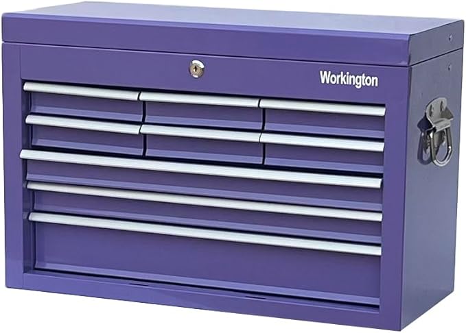 Workington Portable Metal Tool Chest with 9 Drawers, 24" 9-Drawer Tool Chest Cabinet with Ball Bearing Drawer Slides, Steel Tool Storage Box Organizer 4006 Purple