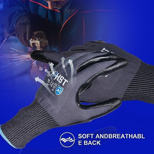 Work Gloves for Men-12 Pairs, Nitrile Coated Work Gloves with Grip, Touchscreen & Oil Resistant Gloves