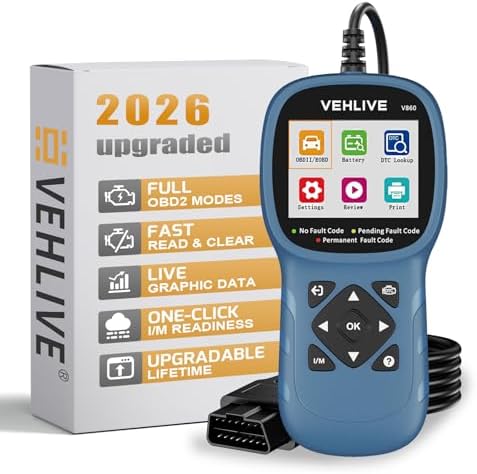 V860 OBD2 Scanner for Car and Trucks,Diagnostic Tools and Code Reader for Engine Check,Battery Test, O2 Sensor and EVAP Leak for Annual Check Readiness,Printable Export,Vehicle After 1996