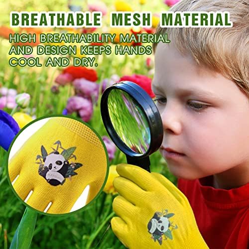 HANDLANDY 3 Pairs Kids Gardening Gloves, Grippy Kids Work Gloves, L