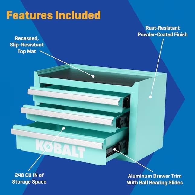 Mini 3-Drawer Steel Tool Box Teal