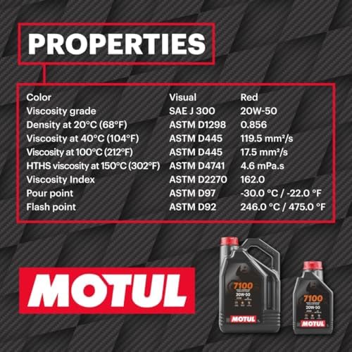 Motul 7100 4T 20W-50 Full Synthetic Motorcycle Oil for V-Twin Harley Davidson Engines, Ester Technology for Smooth Shifting, JASO MA2 Wet Clutch Compatible, API SP Certified 4 L