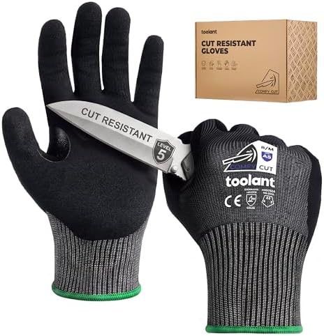 toolant ComfyCut A5 Cut Resistant Work Gloves, ANSI & EN388 Certified Protection with Second Skin Comfort, Fiberglass-Free, Touchscreen & Flexible Grip, for Woodworking, Warehouse, Assembly, X-Large