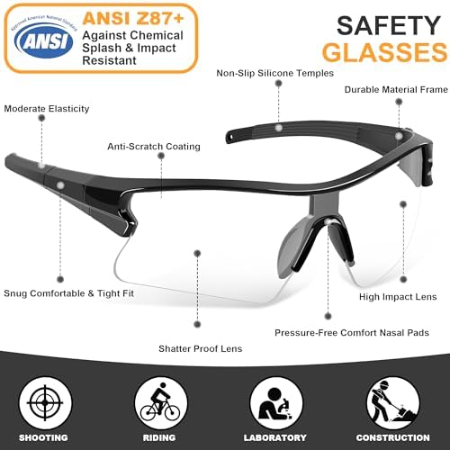 Safety Glasses for Men, Anti Scratch & UV Protection Work Glasses