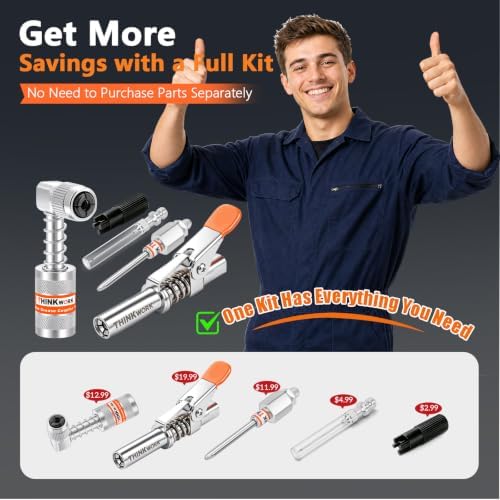 Upgraded Leak-Free Grease Gun Coupler Kit with 90°Adapter & 2 Needle Tips