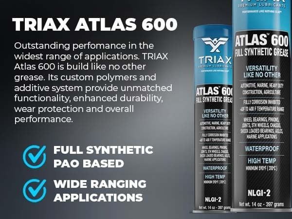 TRIAX Atlas 600 - Full Synthetic Grease - Ultra Duty - All 5th Wheel, Bearings, Joints, Pivots, Bolts - Super Adhesive - Marine - Wide Temp Range -40 F to 450 F - 14 oz Tube (Pack of 30)