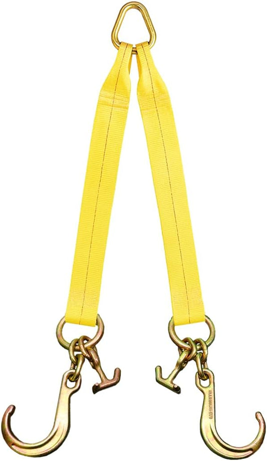 Boxer Tow Straps V Bridle 3” x 24” with Mini J Hook, T-J Hook, Reinforced Webbing, Recovery V Strap, Rollback, Car Hauler, Towing – B/S 16,200lbs