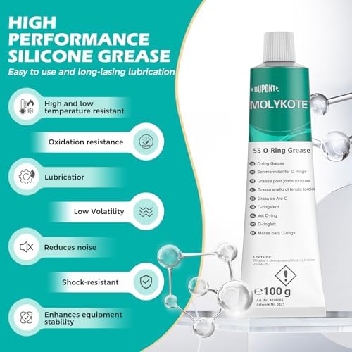 Molykote 55 O-Ring Grease 100g Tube Lubricant Sealing for Rubber O-Ring Seal Valve Metal Pneumatic System Aircraft Automotive Heat Stable Oxidation Resistant