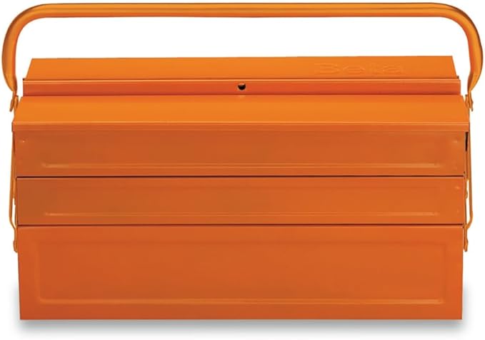 Beta C20L 5-Section Cantilever Metal Tool Box | Heavy-Duty Steel Construction, Lockable, 22” Portable Tool Storage with Fold-Down Handle | Orange, 55 lb Capacity