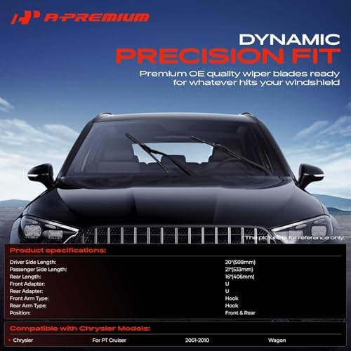 A-Premium 20"+21"+16" Windshield Wiper Blades with Wear Indicator & Towel