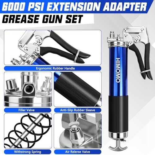 Mini Grease Gun, 7000 PSI Heavy Duty Pistol Grip Grease Gun Kit with 14 oz Capacity, Small Grease Gun Double Handle Coupler with 14" & 12" Flex Hoses, Grease Adaptor, Nozzle and Grease Needle